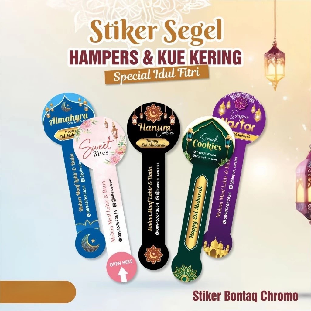 Stiker Segel Toples Kue Kering Lebaran Custom Logo Toko Bahan Bontaq Chromo Mengkilap (Lembaran)