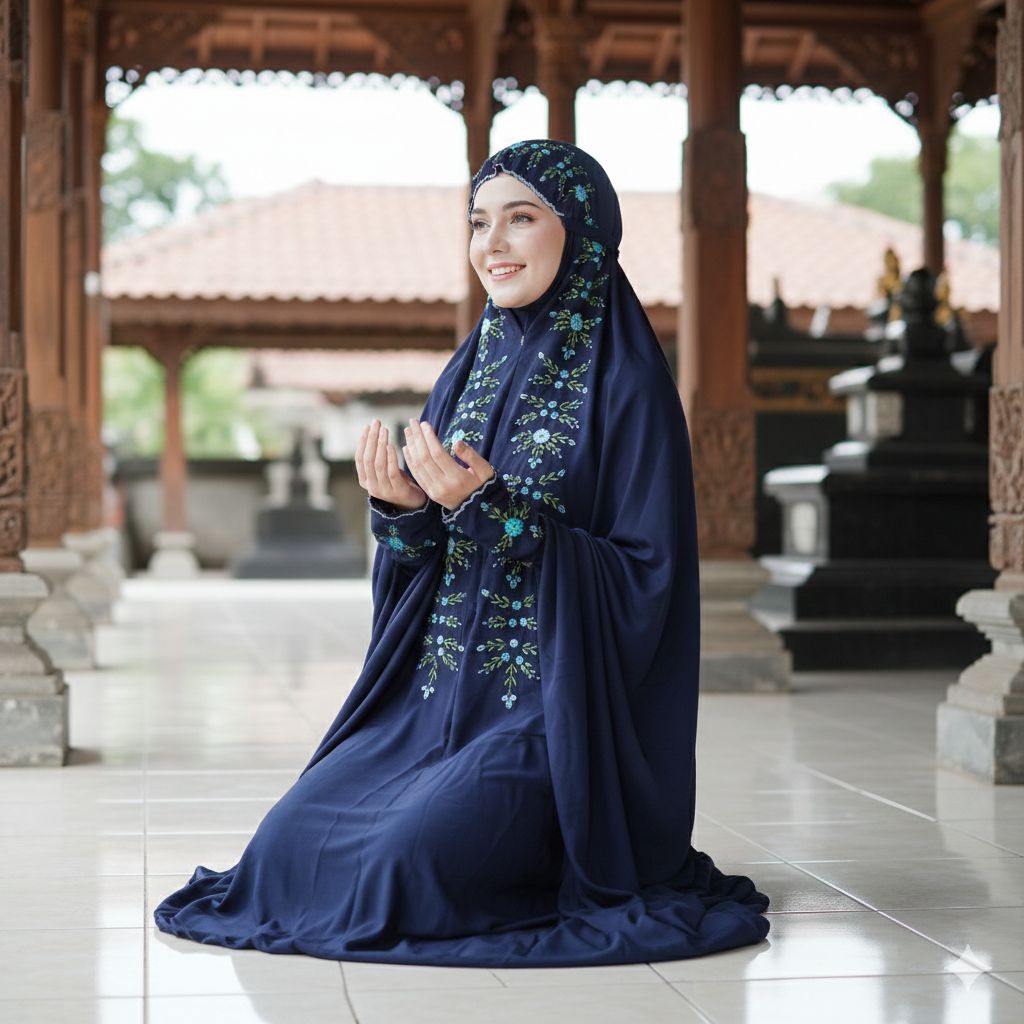 Mukena terusan Sulam Pita depan Matt Rayon