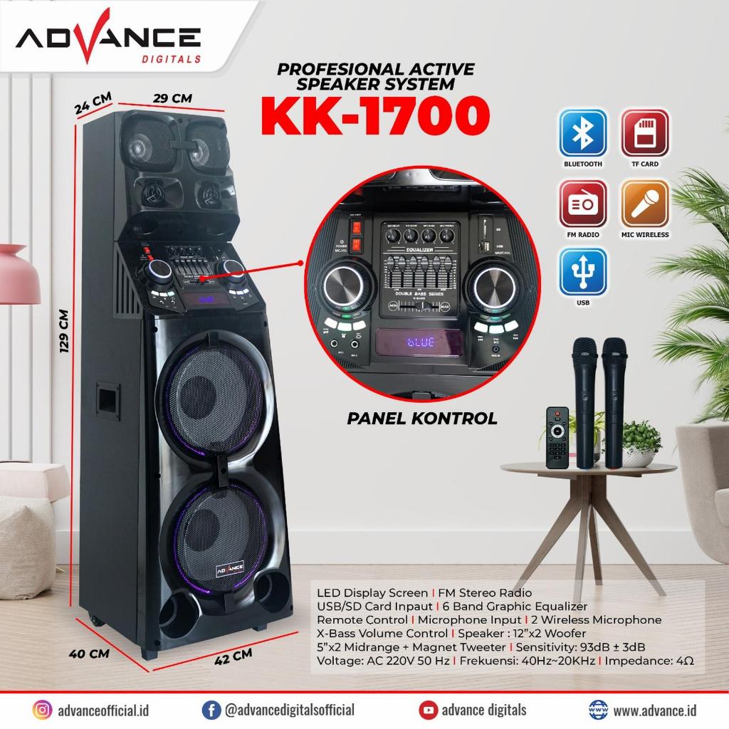 SPEAKER ADVANCE KK1700/KK-1700 BLUETOOTH FREE 2 MIC WIRELESS - GARANSI RESMI