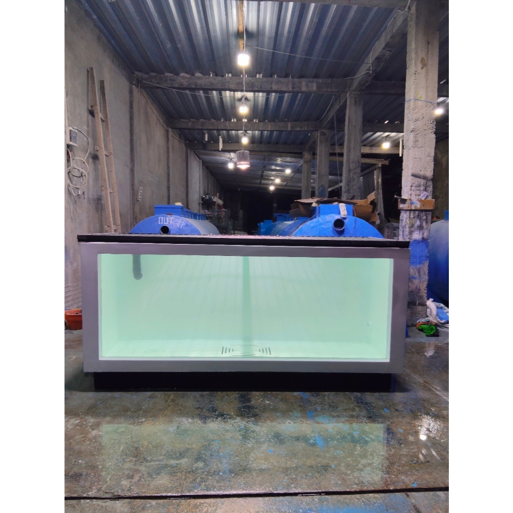 bak fiber 200x100x80 bottom drain, free penutup besi untuk kolam ikan pari kaca temperdglass