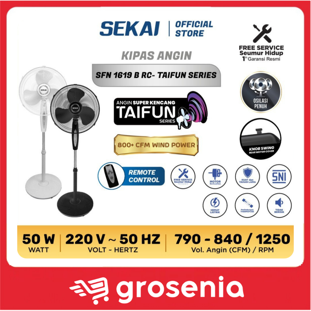 SEKAI Kipas Angin Berdiri / Stand Fan 16 Inch Taifun Series SFN-1619 B RC REMOTE