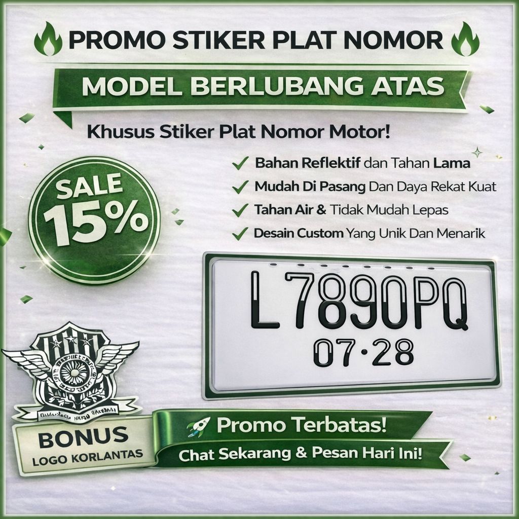 (Siap Kirim) Sepasang Stiker Plat Nomer Motor Berlubang Atas, Stiker Cutting Plat Nomer Motor, Stike