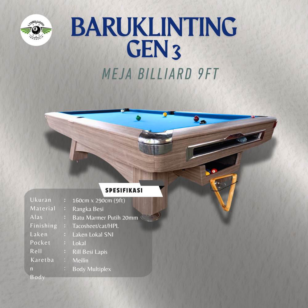 MEJA BILLIARD BARUKLINTING GEN 3 MEJA BILLIARD 9FT TERBARU
