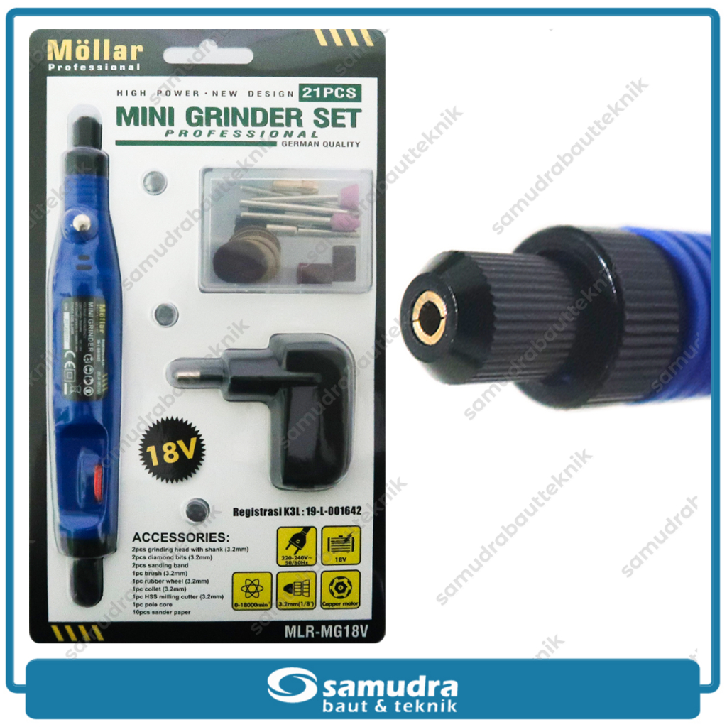 MOLLAR MG18V Mini Die Grinder Set 21 pcs Mesin Gerinda Bor Tuner 18V