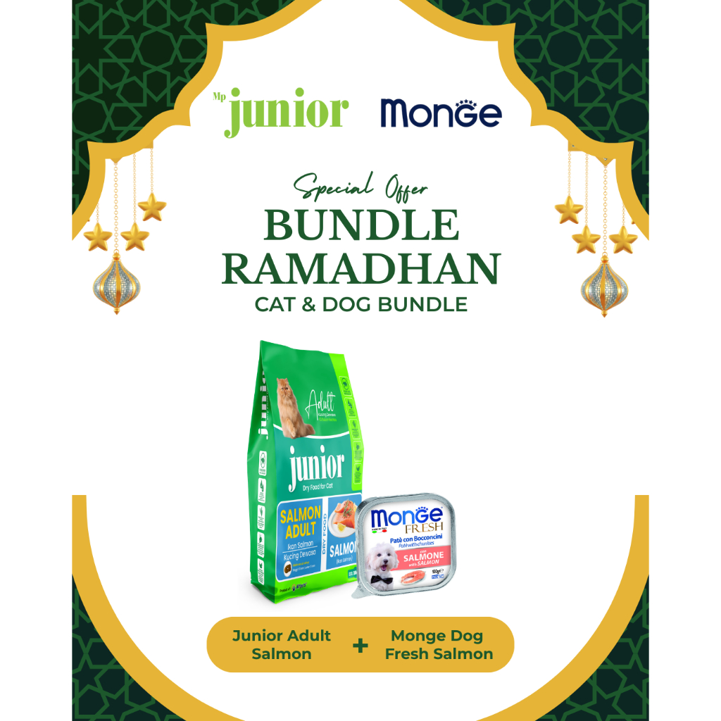 BUNDLE RAMADHAN | CAT&DOG BUNDLE | Junior Cat Adult Salmon Dry Food 500 GR & Monge Fresh Wet Dog Foo
