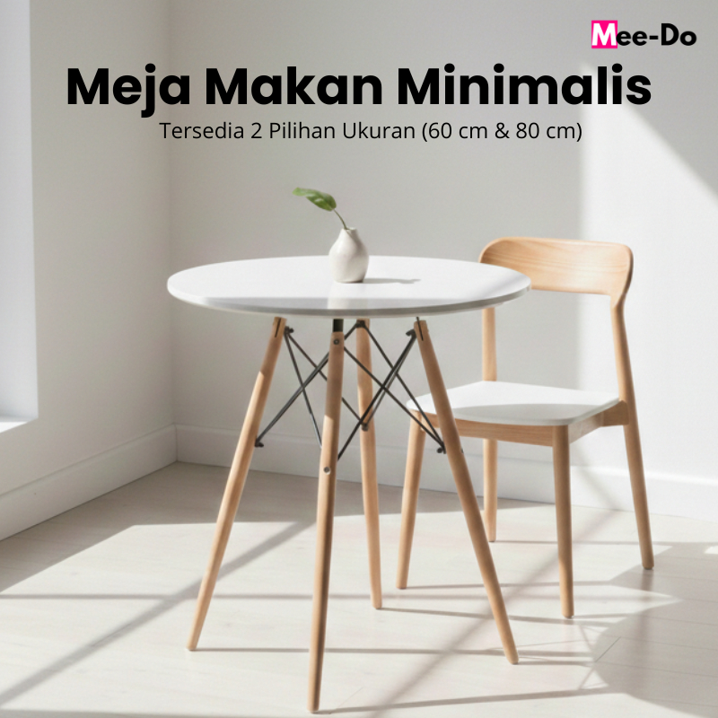 Mee-Do Meja Makan Cafe Kayu Bulat Minimalis