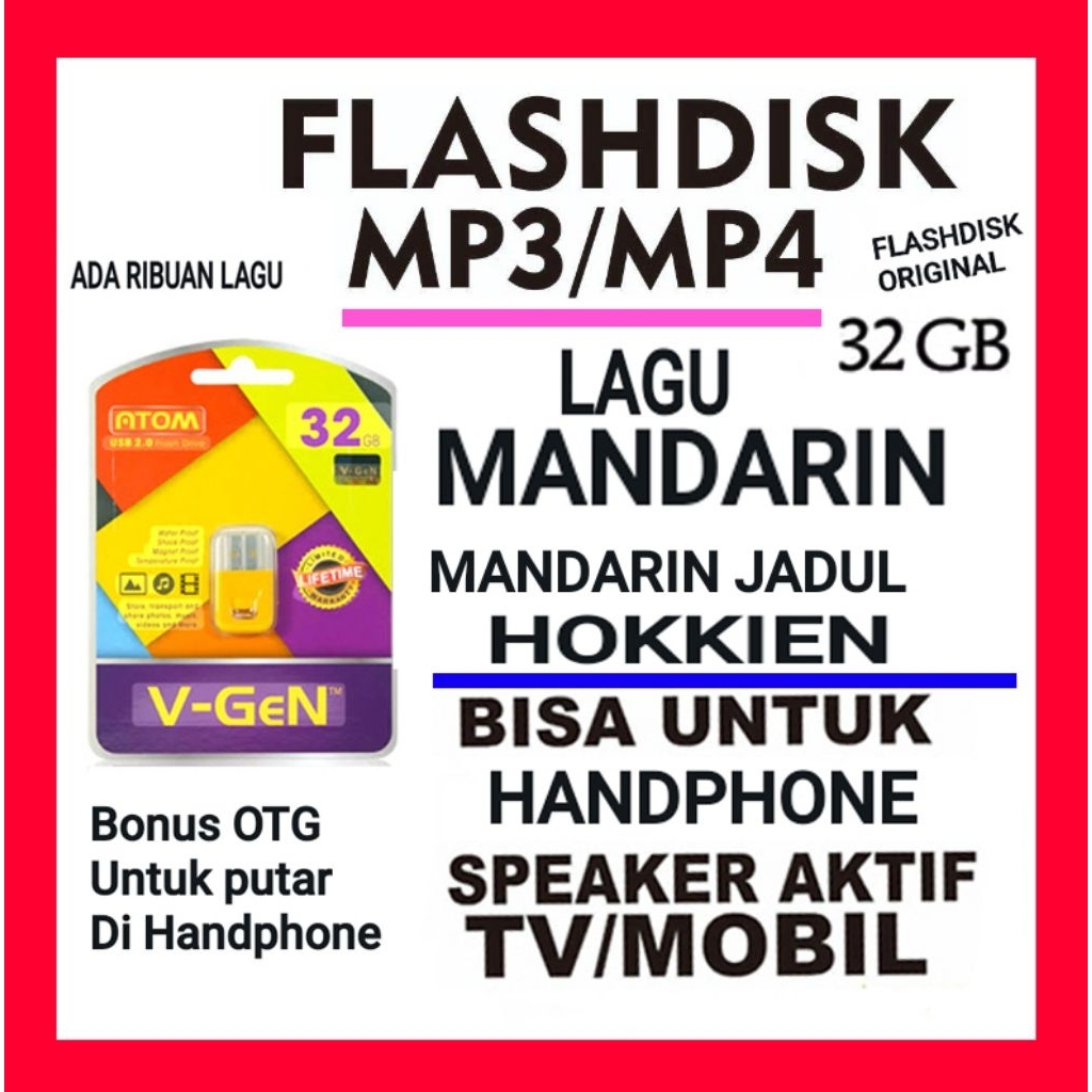 FLASHDISK v-gen 32gb LAGU MANDARIN-HOKKIEN