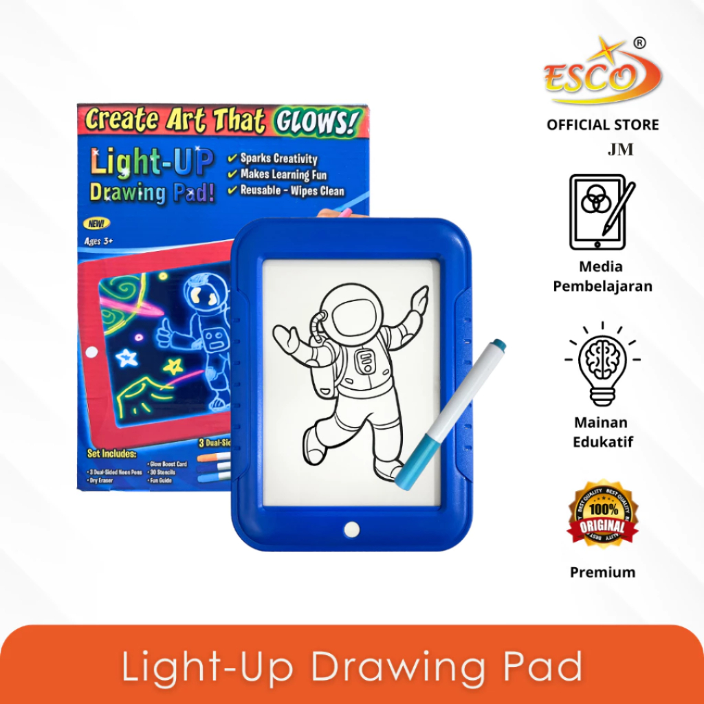 Esco Mainan Edukasi / Glow Magic Pad / Light-Up Drawing Pad WB-3-D JM