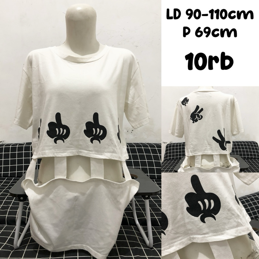 Kaos putih unik hand crop oversize
