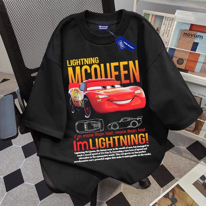 Kaos Pria Wanita Motif Lightning McQueen Gaya Kartun Keren, Oversize Fit, Katun Berkualitas, Nyaman 