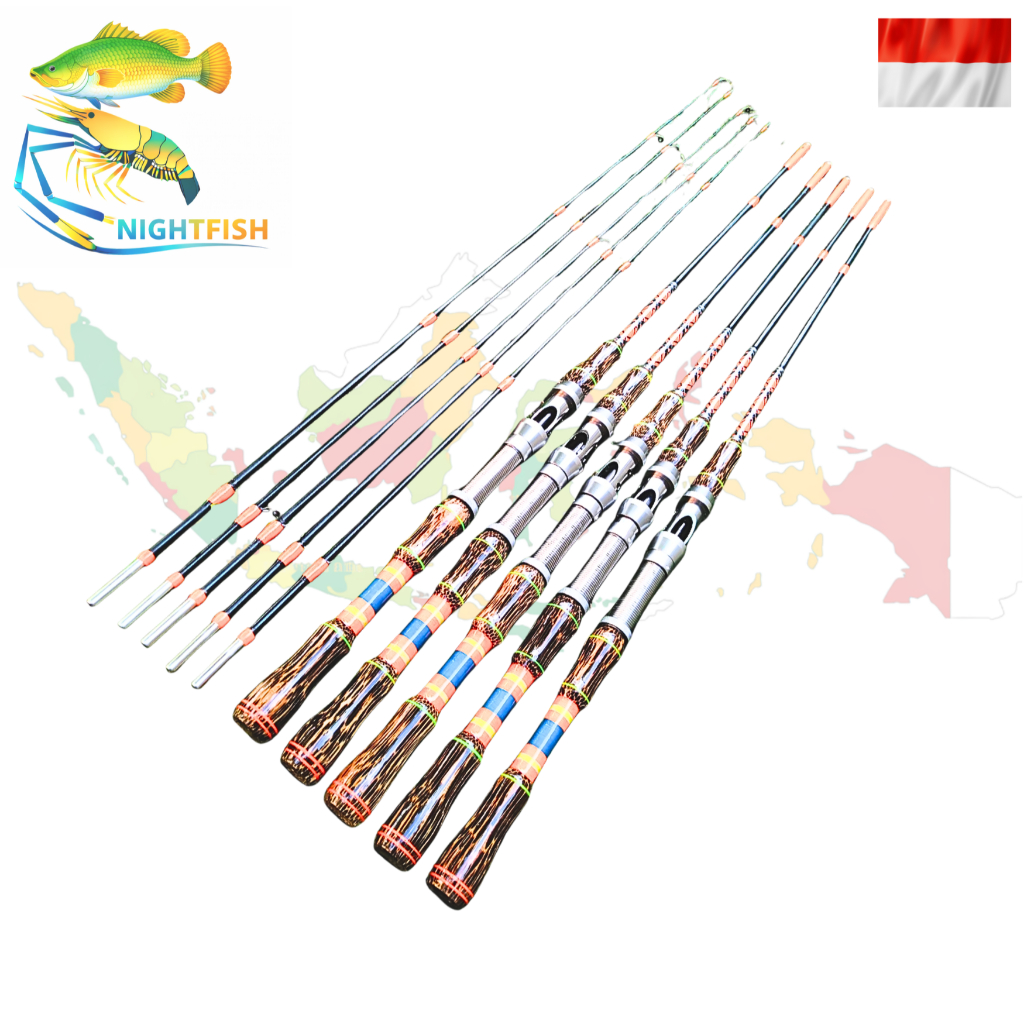 paket 5 joran pancing udang / ikan dengan gagang kayu nibung 120 - 150 cm