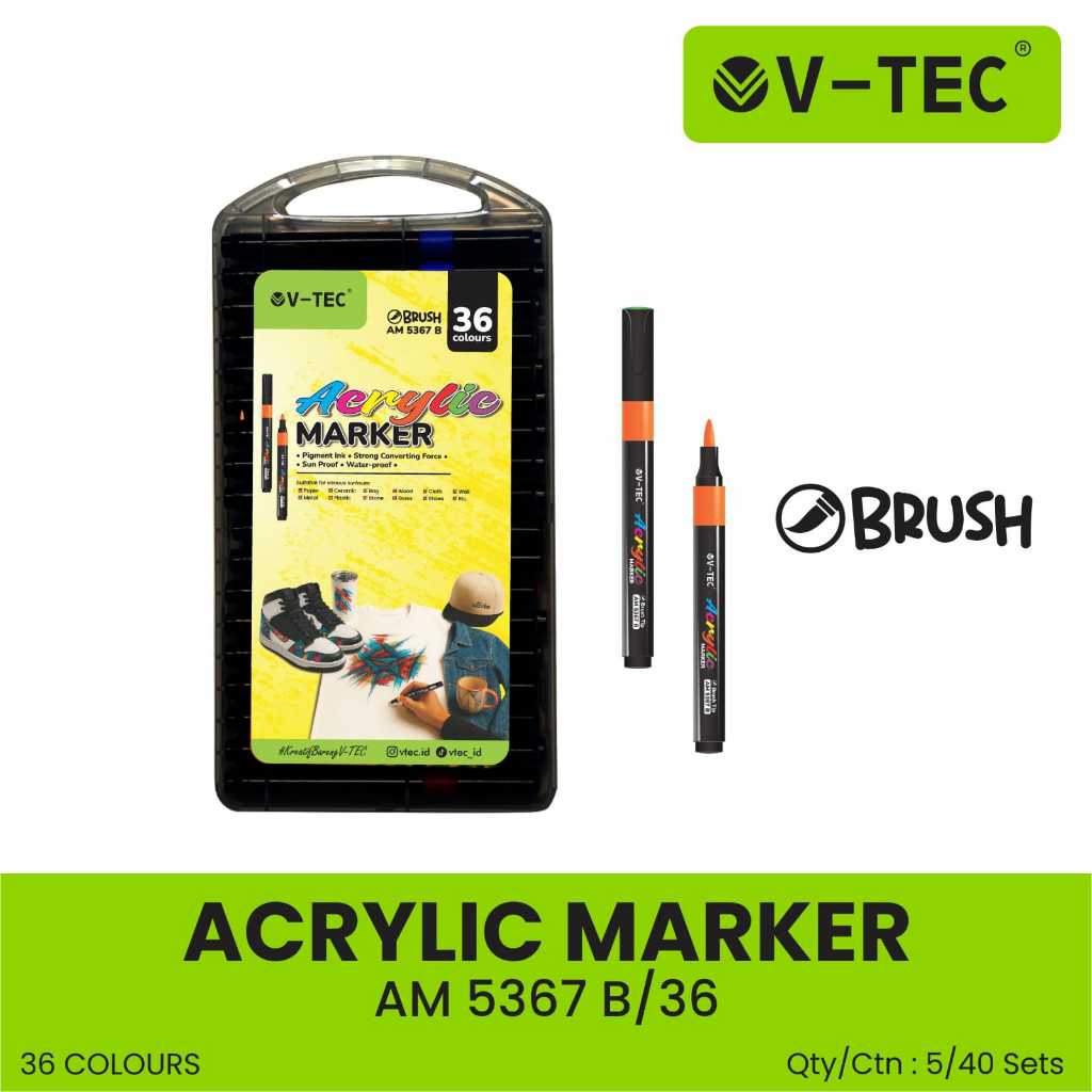 V-TEC Acrylic Marker 36 Color Set / Spidol Acrylic Painter AM 5367