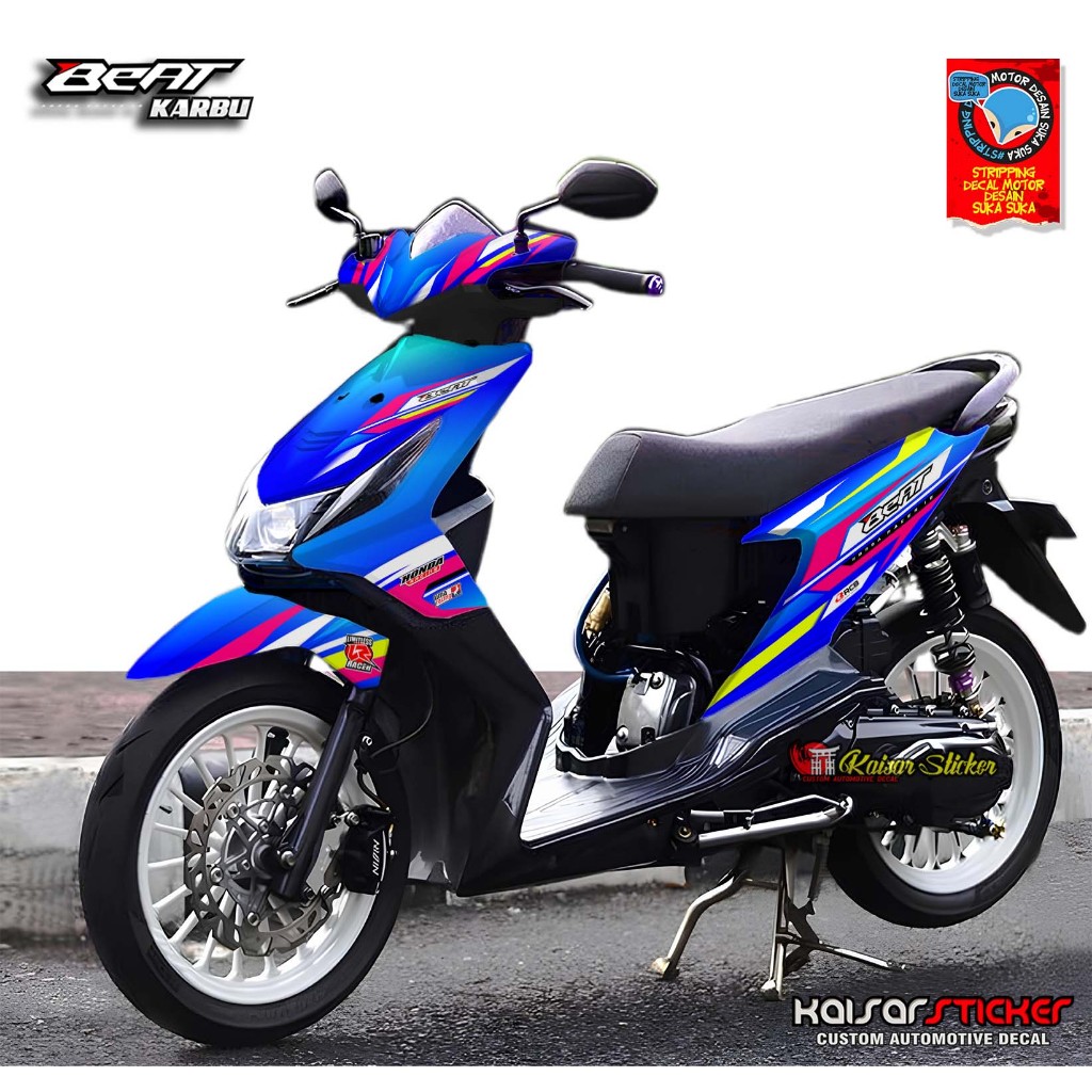 Sticker Striping Decal Motor Full Body - Stiker Motor Honda Beat Karbu biru
