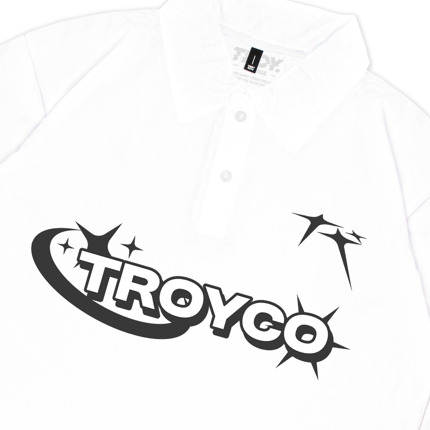 Troy Company Wangky Polo Shirt Full White Sparkling Stars - Kaos Polo Putih WKD 2987