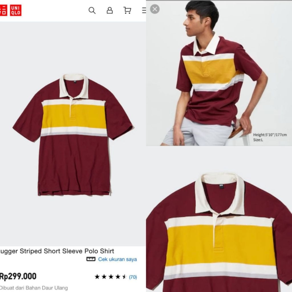 POLO shirt UNIQLO rugger striped short sleeve