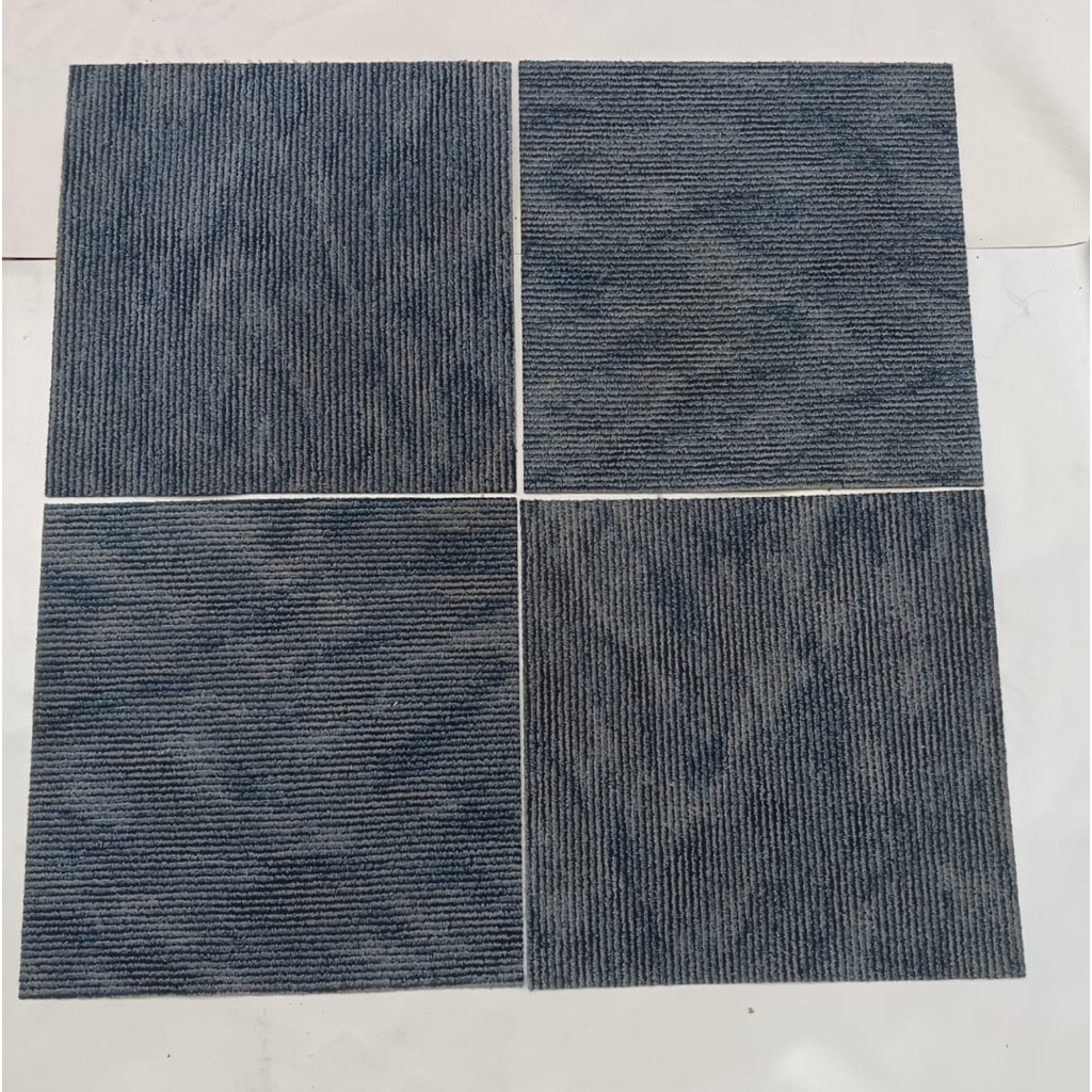 karpet tile motif biru garis 50x50