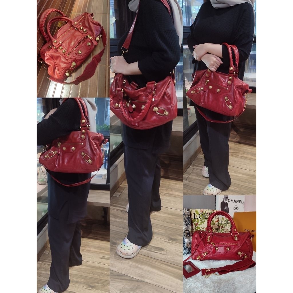 Balenciaga Twiggy Giant Gold Hardware in Maroon Red