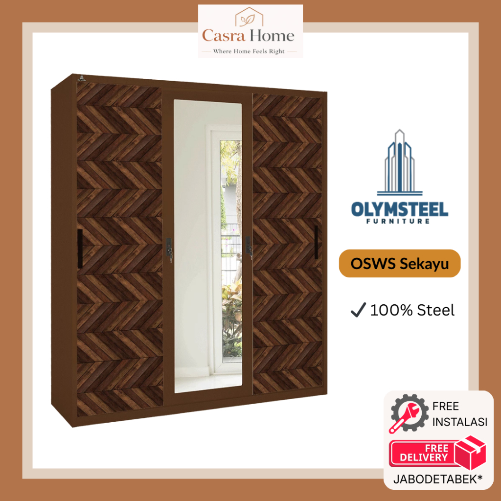 Lemari Pakaian - Olymsteel OSWS Sekayu - 2P 90/120 - 3P 150 - 4P2L - Lemari Baju Kamar Besi - Pintu 