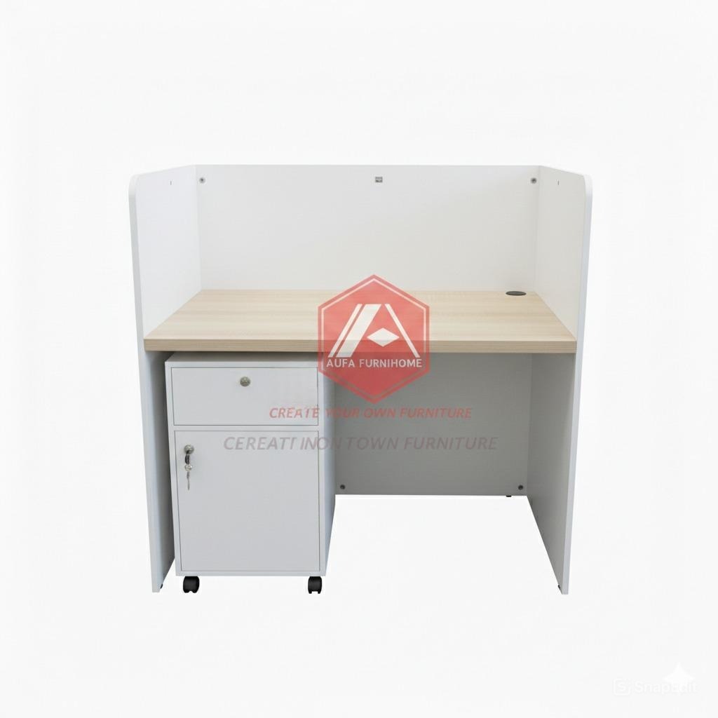 Meja Kantor 1 staff Full Partisi Putih uk 120*60 dgn laci