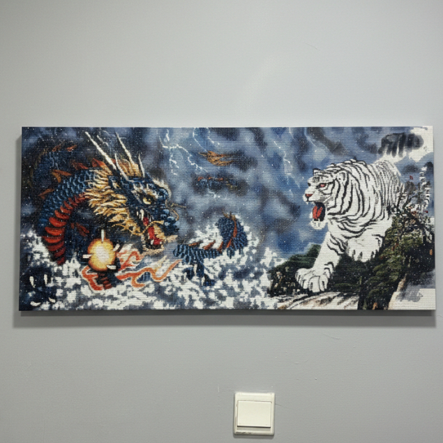 [PREMIUM] Diamond Painting Naga & Harimau Putih (Dragon & White Tiger) - DIY Lukisan Manik Mewah