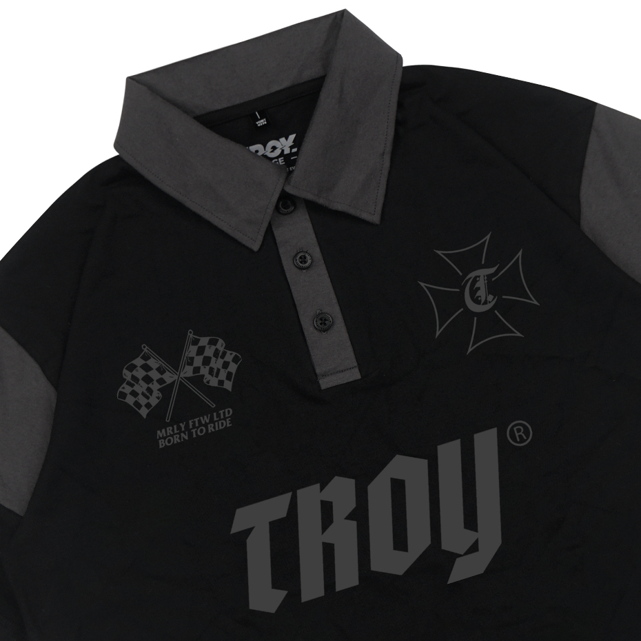 Troy Company Wangky Polo Shirt Black Grey Born To Ride - Kaos Polo Hitam Abu WKD 3124