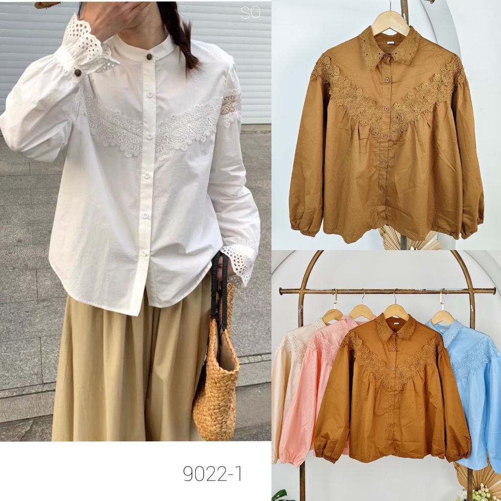 Kemeja Renda Wanita Import/Atasan Wanita Lengan Panjang/Blouse BKK