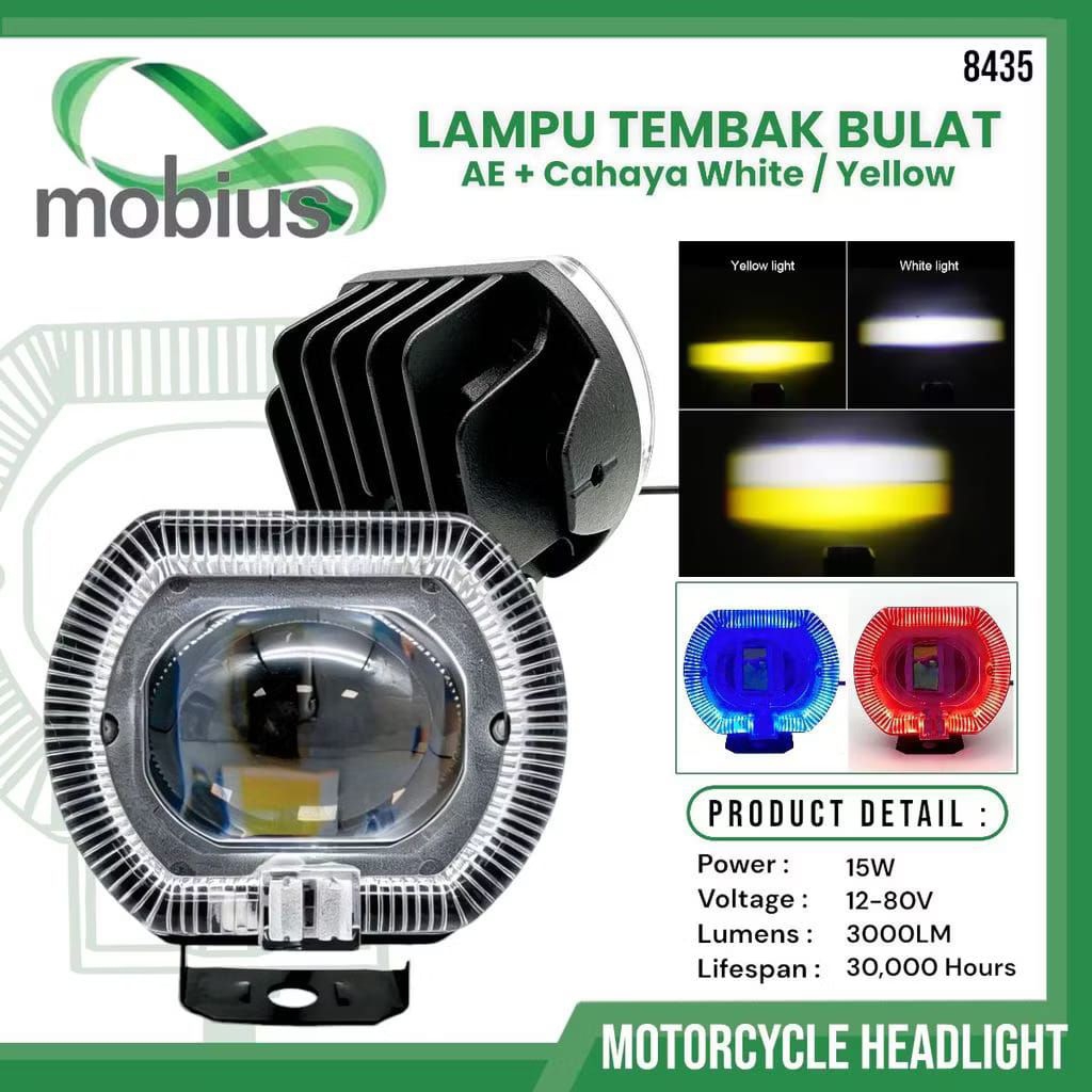 lampu tembak model projie plus breket hi low lampu sorot tembak bulat motor mobil hi low putih kunin