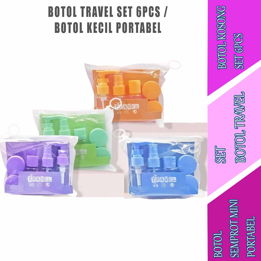 Botol Semprot Mini Portabel - Set Botol Travel - Botol Kosong Plastik - Set 6pcs