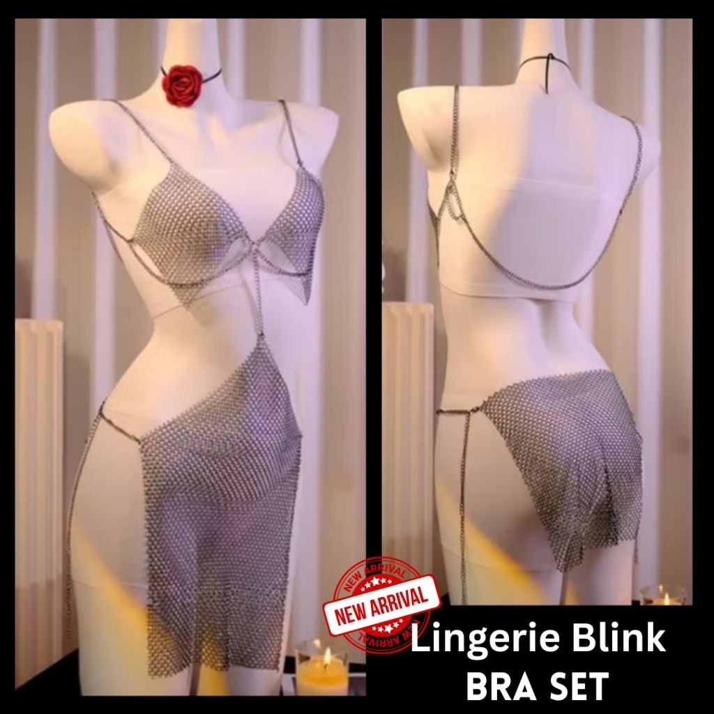 Lingerie Night DRESS Blink Jaring Transparan Bra set Import