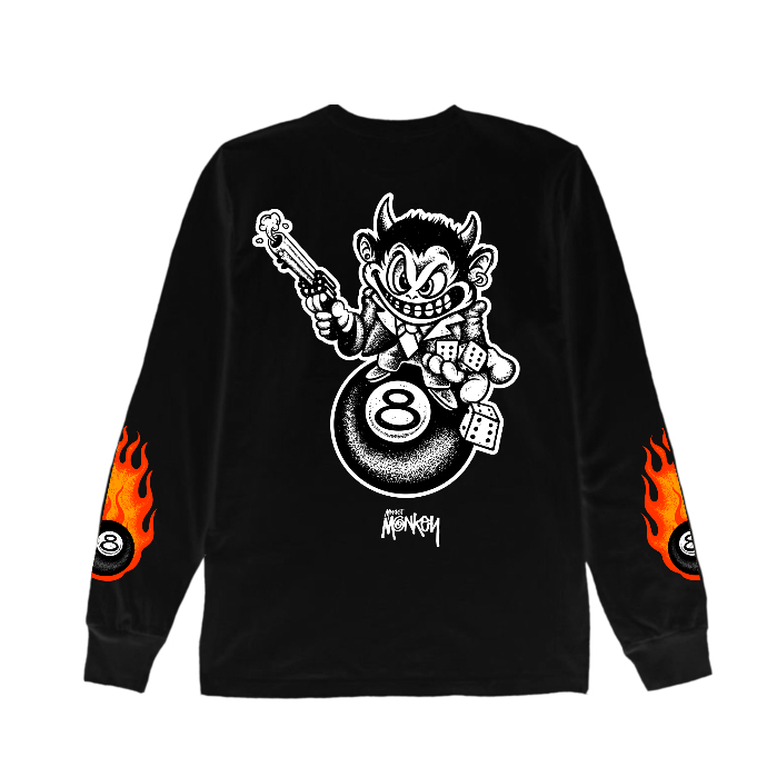 Kaos Market Monkey Lengan Panjang 8Ball Black Cotton Combed 20s