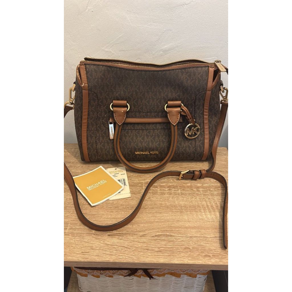 Michael Kors Carine Medium Logo Satchel Brown