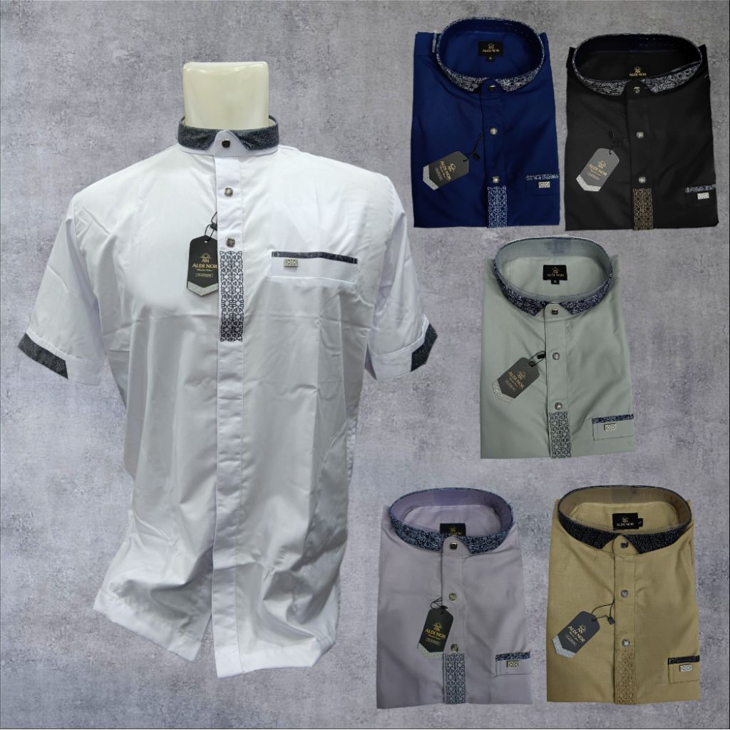 Koko Putih & Warna Lengan Pendek Bahan Katun Premium ALDINOR Koko Pria Muslim Terbaru