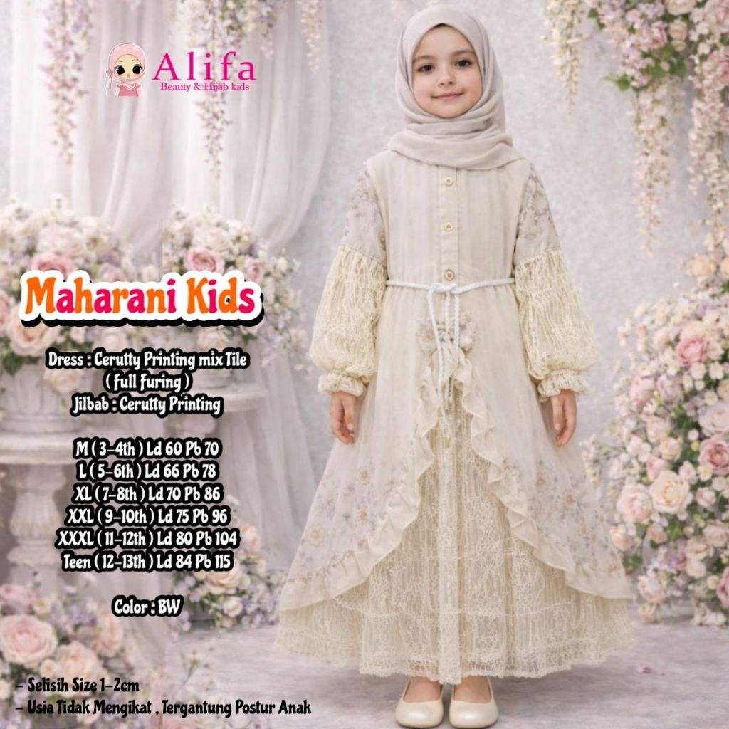 ALIFA KIDS MAHARANI KIDS GAMIS ANAK BINI ORANG CERUTY BRUKAT CANTILI FREE JILBAB BINOR BAJU ANAK PER
