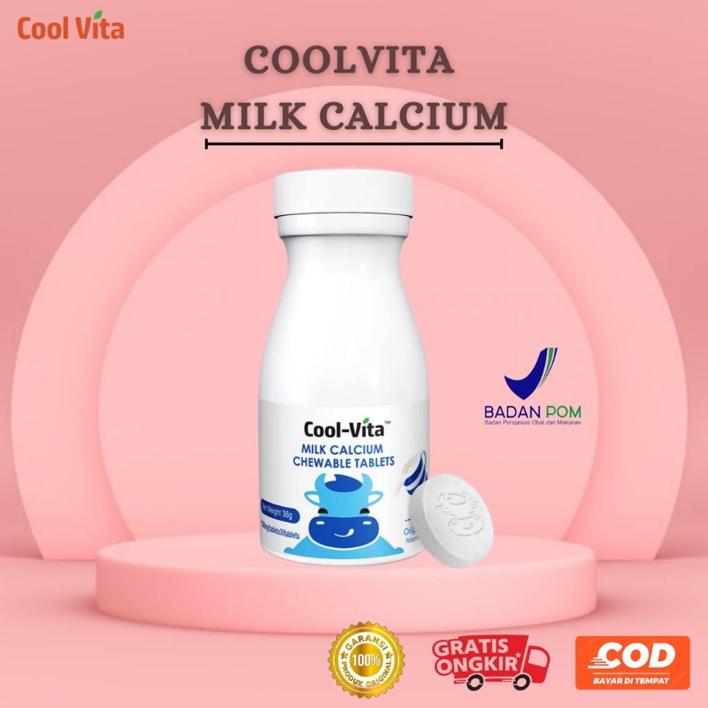 Milk Calcium COOLVITA Tablet Kunyah Rasa Susu Original Isi 30 Vitamin Peninggi Badan Kalsium untuk K
