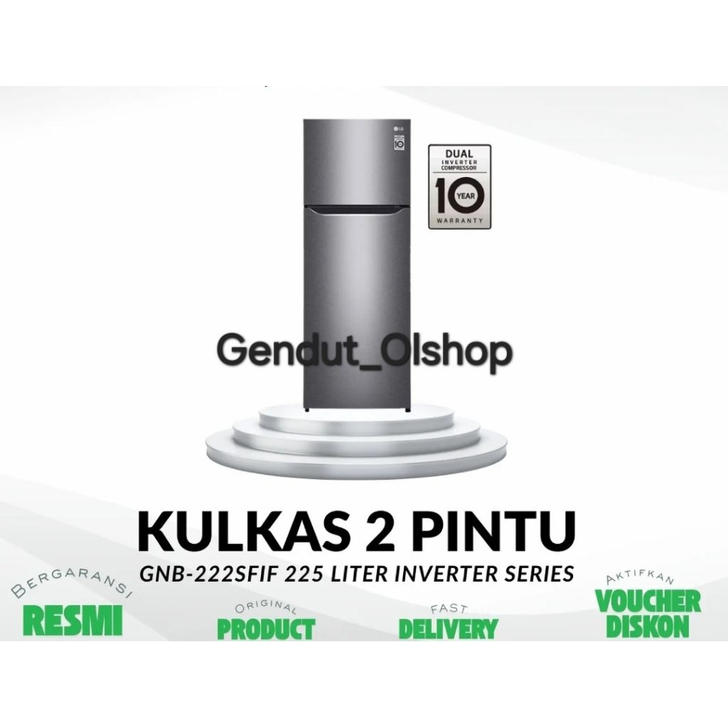 (Khusus wilayah Kota Palembang) Kulkas LG GNB-222SFIF, Kulkas LG 2Pintu, Kulkas LG 225 Liter, Kulkas