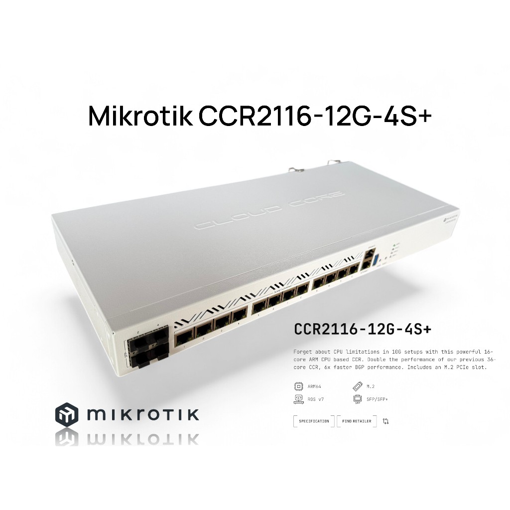 Mikrotik CCR2116 12G 4S+ Dual PSU 16GB DDR4