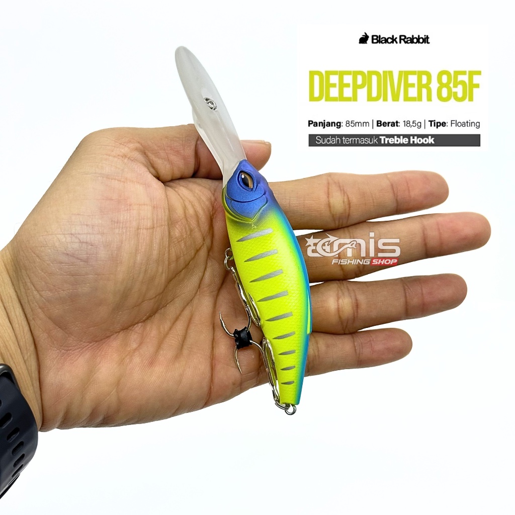 Deepdiver 85F Floating Lure Minnow Muara Umpan Casting Black Rabbit