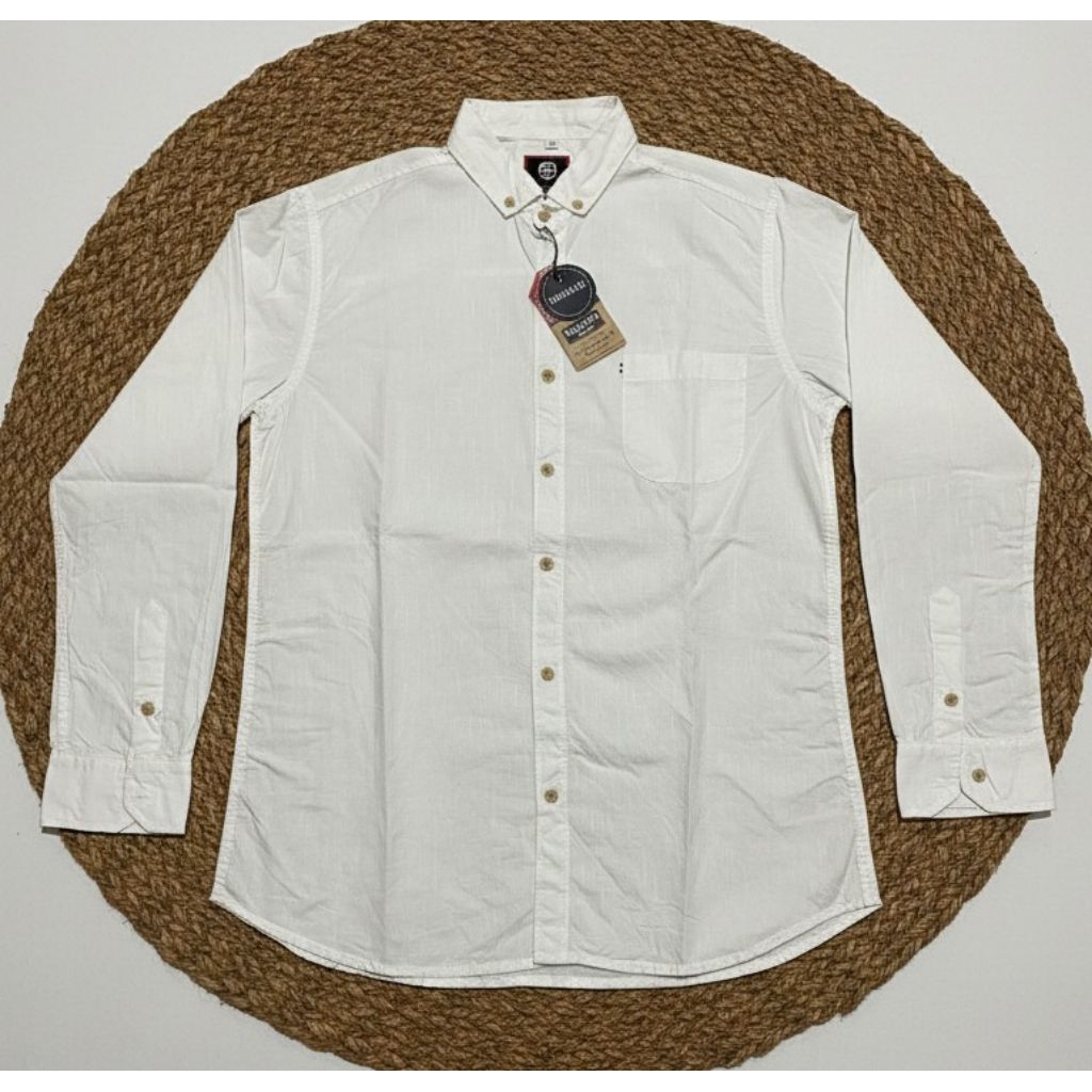 Kemeja Brainly Brokenwhite Lengan Panjang/ Kemeja Pria Branded Putih Casual