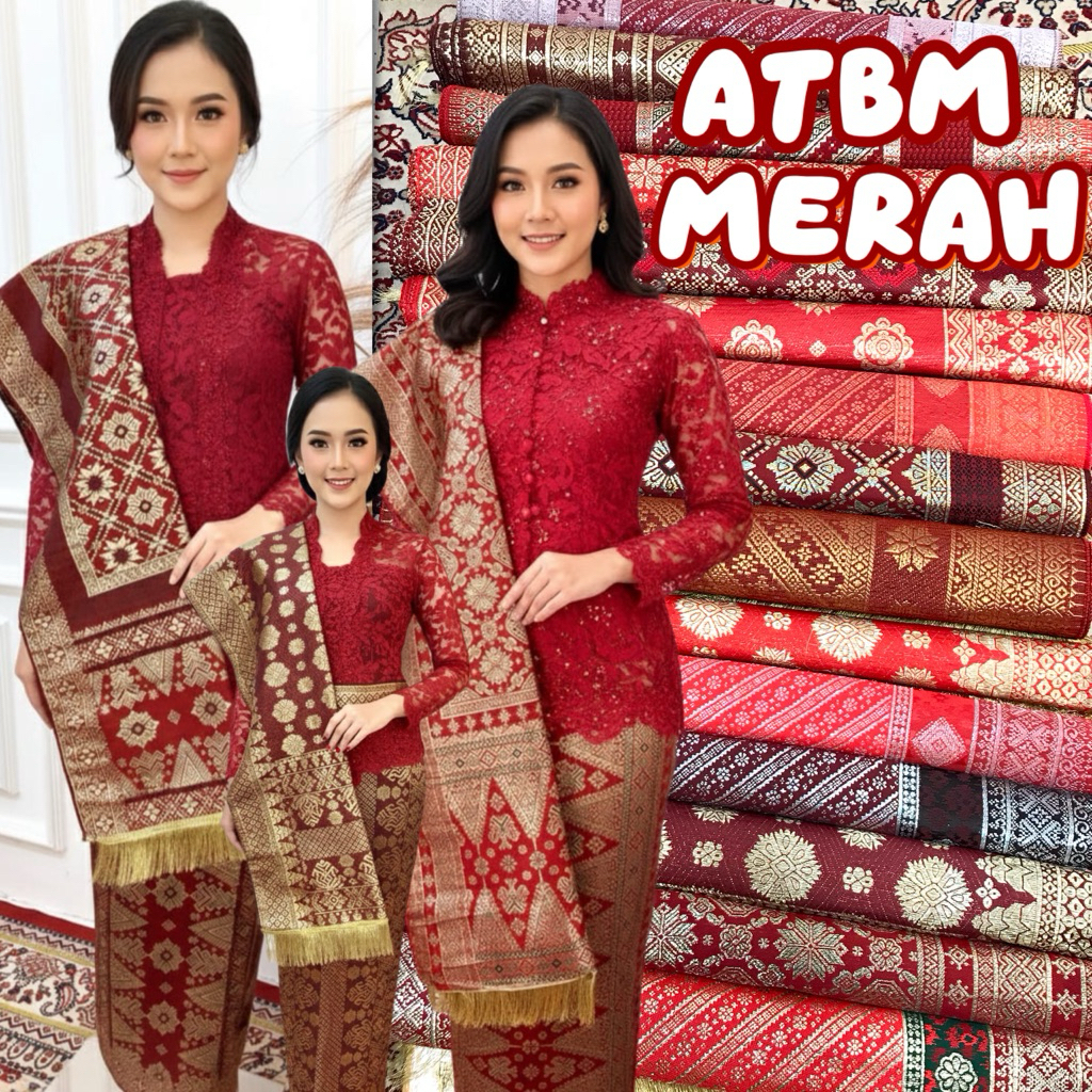 SONGKET ATBM MESIN ANEKA MERAH / MAROON  TERLARIS/ ILHAM SONGKET
