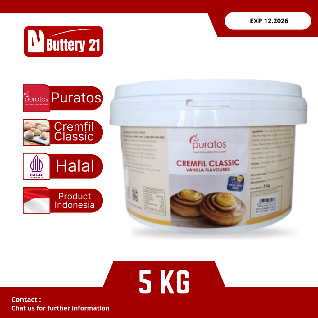 PURATOS CREMFIL CLASSIC 5 KG/PURATOS VANILLA FLAVOURED/FILLING SIAP PAKAI RASA VANILLA