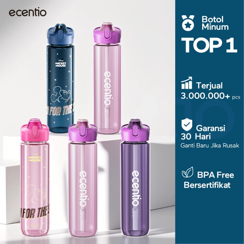 ecentio botol minum Disney Micky 1000ml Portable Botol air Anak Sport 1 Liter