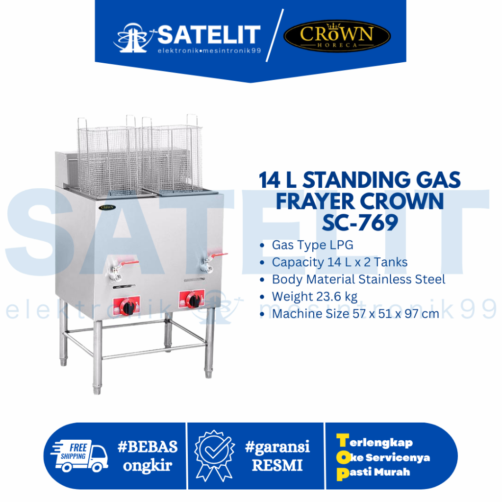 CROWN Standing Gas Fryer SC-769 14 Liter | Deep Fryer Gas Komersial • Cepat Panas • Hemat Gas
