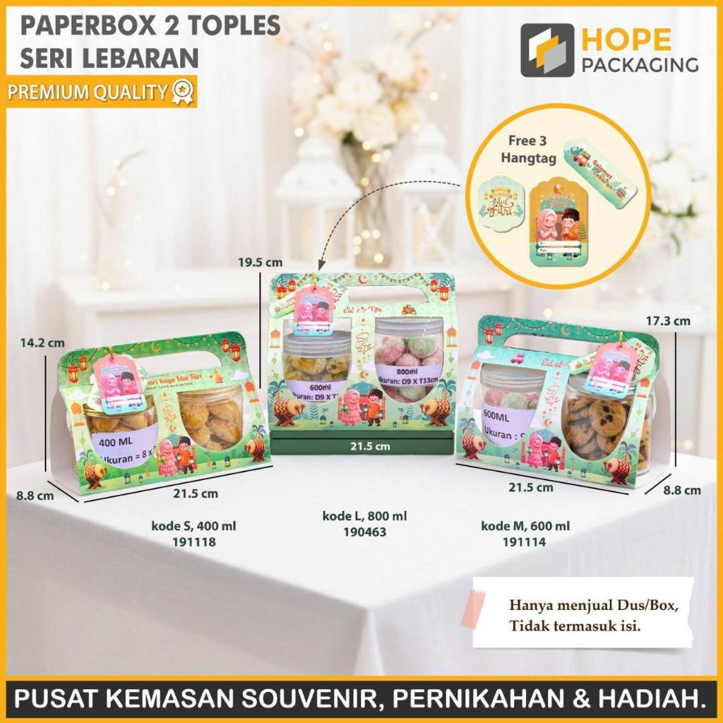 HOPE (Paper Box Toples Kue Kering Lebaran, Natal & Imlek/Box Toples Tabung Jar 400ml, 600ml & 800ml 