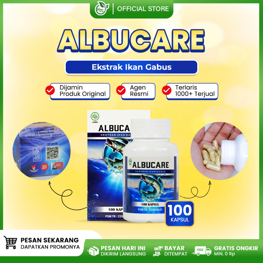 Albucare Suplemen Pembentuk Otot Badan Pria 100% Ekstrak Ikan Gabus Original - 100 Kapsul