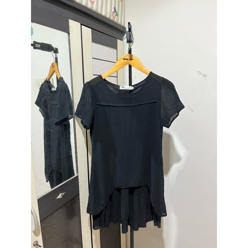 blouse plisket hitam black korean style baju atasan top wanita murah cantik