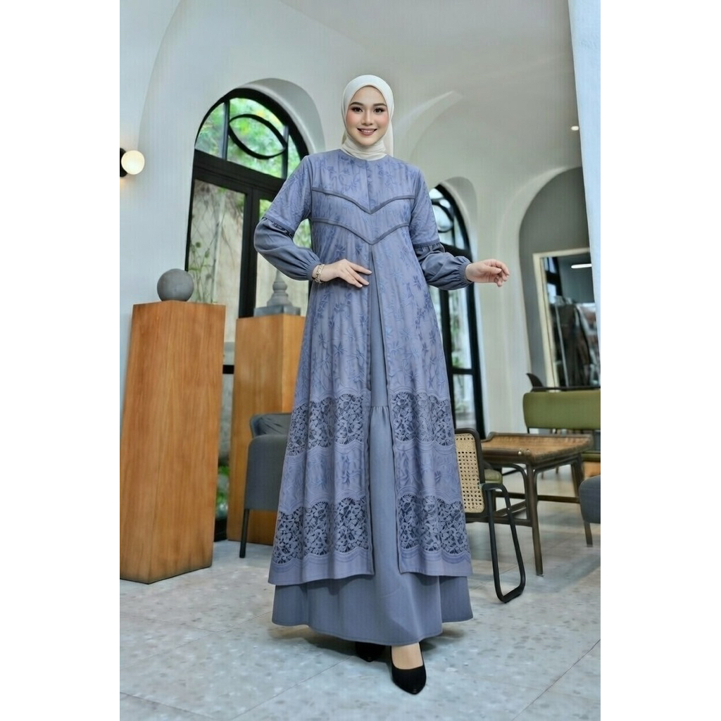 Gamis katun bordir mix payet toyobo mix bordir motif bunga jaguar premium bordir full furing ednes o