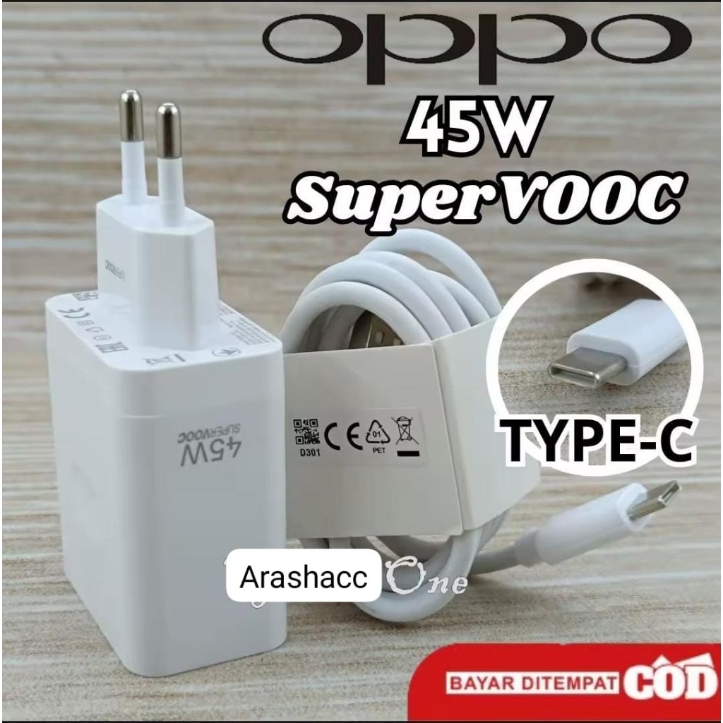 Charger Oppo A95 A96 SuperVooc 45W USB Type C Original 100% bergaransi