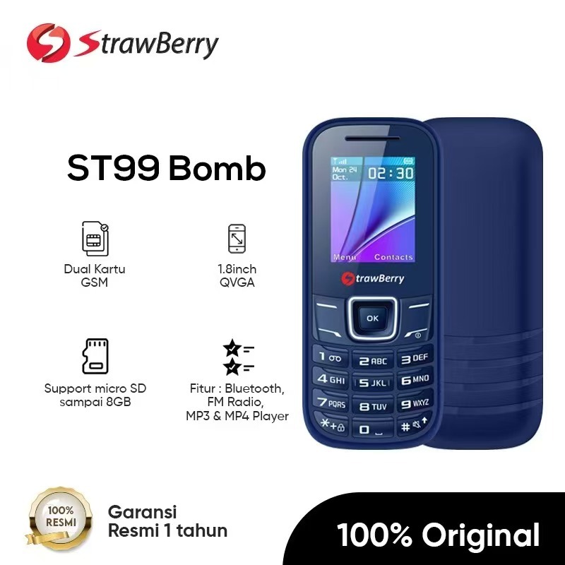 [1 Tahun Garansi Resmi] StrawBerry ST99 Bomb 2G feature phone HP Jadul Murah HP lipat HP Dual sim ha