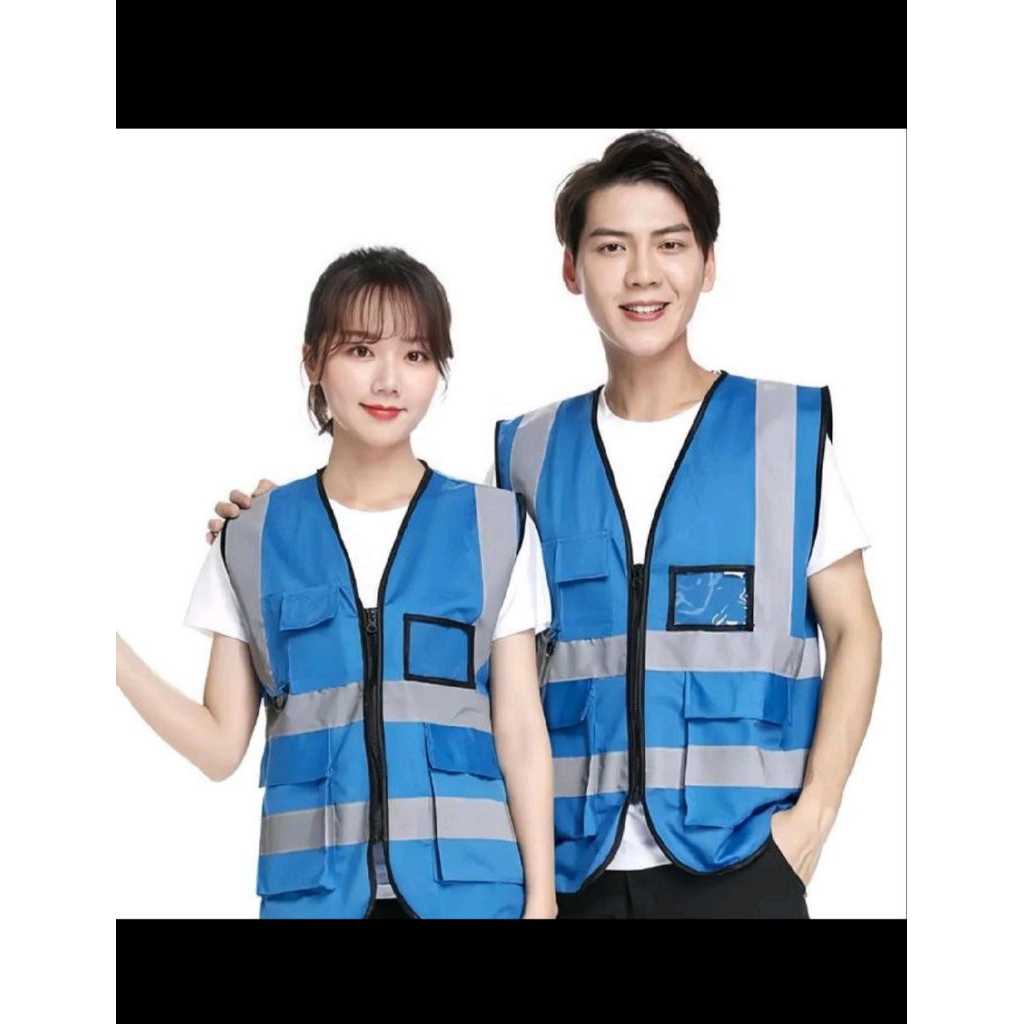 Rompi Safety Reflektif 5 Saku Dengan ID Holder / Rompi Proyek Stabilo Kuning Orange Biru Merah - Sta