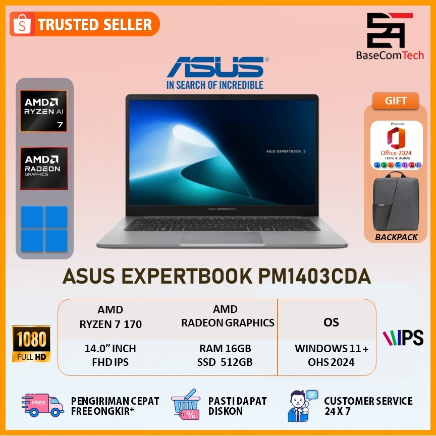 ASUS Expertbook PM1403CDA Ryzen 7 170 16GB/512GB 14.0 inci FHD IPS Windows 11